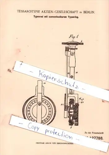 Original Patent  - Tessarotypie AG in Berlin , 1901 , Typenrad !!!