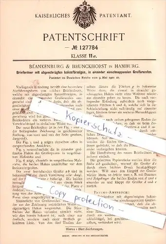 Original Patent  -  Blankenburg & Brunckhorst in Hamburg , 1901 , Briefordner mit Greiferenden !!!