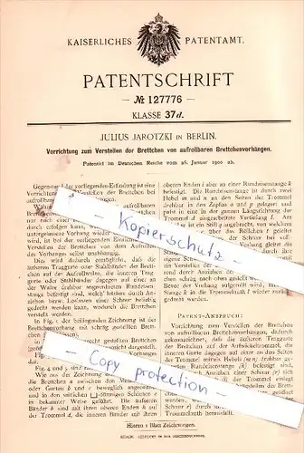 Original Patent  - Julius Jarotzki in Berlin , 1900 ,  Vorrichtung zum Verstellen der Brettchen !!!