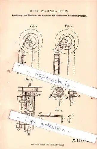 Original Patent  - Julius Jarotzki in Berlin , 1900 ,  Vorrichtung zum Verstellen der Brettchen !!!