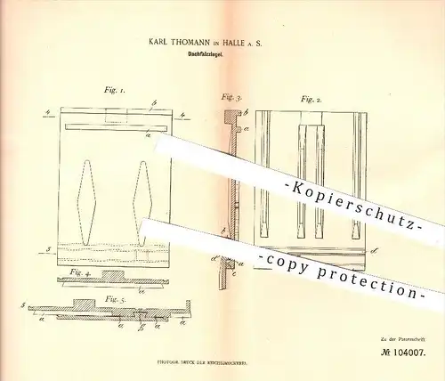 original Patent - K. Thomann , Halle / Saale , 1898, Dachfalzziegel , Dachziegel , Ziegel , Ziegelei , Dach , Dachdecker