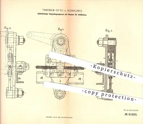 original Patent - Theodor Otto in Schkeuditz , 1887 , Kupplung mit Daumen für Seilbahnen , Seilbahn , Bahn , Bahnen !!!