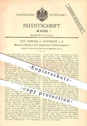 original Patent - Paul Dominik in Offenbach / Main , 1895 , Magazin - Kamera mit doppeltem Plattenmagazin , Fotografie !