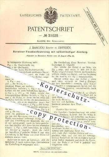 original Patent - J. Bargou Söhne , Dresden , 1884 , Revolver - Taschenfeuerzeug , Feuerzeug , Zündung , Zünden , Feuer