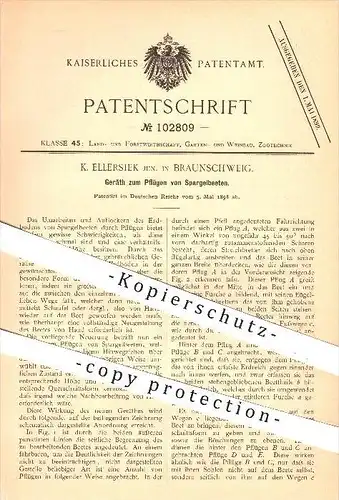 original Patent - K. Ellersiek , Braunschweig , 1898 , Pflügen von Spargelbeeten , Spargel , Landwirtschaft , Pflug