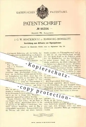 original Patent - J. G. W. Berckholtz , Hamburg - Hoheluft , 1894 , Abfeuern von Signalpatronen , Signale , Patronen !!!