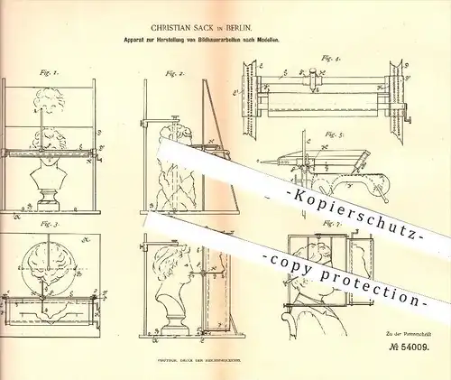 original Patent - Ch. Sack , Berlin , 1889, Bildhauerarbeiten nach Modell , Bildhauer , Kunst , Modellieren , Gips , Ton