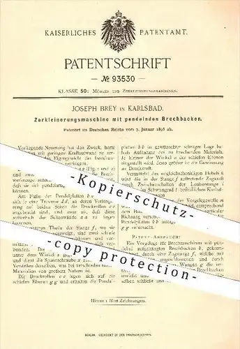 original Patent - Joseph Brey in Karlsbad , 1896 , Zerkleinerungsmaschine mit pendelnden Brechbacken , Mühle , Mühlen !!