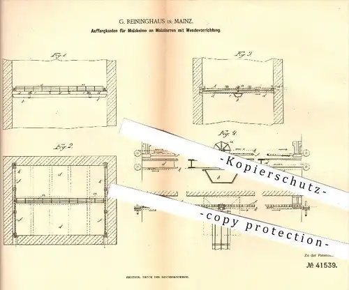 original Patent - G. Reininghaus in Mainz , 1887 , Auffangkasten für Malzkeime an Malzdarren , Malz , Brauerei , Bier !!