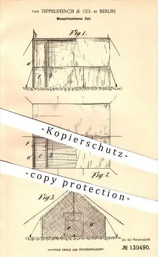 original Patent - von Tippelskirch & Co. in Berlin , 1901 , Moskitosicheres Zelt , Insekten , Zelte , Camping , Campen !