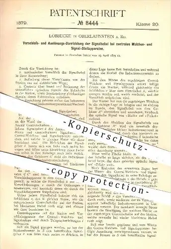 original Patent - Löbbecke in Oberlahnstein , 1879 , Schließen u. Auslösen der Signalhebel an Weichen , Eisenbahn !!!