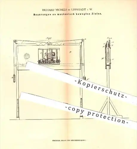 original Patent - Richard Michels , Lippstadt , 1880 , mechanisch bewegte Ziele , Zielscheibe , Schießscheibe , Sport !!