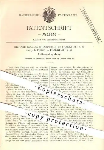 original Patent - Richard Soldan , Bornheim , J. L. Posen , Frankfurt / Main , 1884 , Reibungskupplung , Kupplung !!!