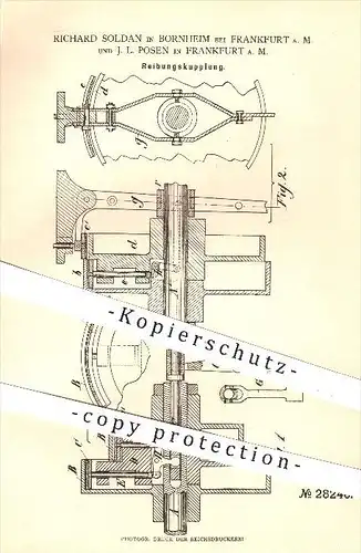 original Patent - Richard Soldan , Bornheim , J. L. Posen , Frankfurt / Main , 1884 , Reibungskupplung , Kupplung !!!