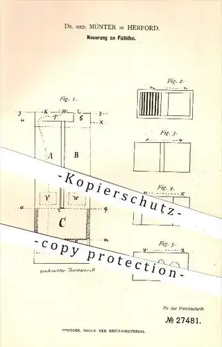 original Patent - Dr. med. Münter in Herford , 1883 , Füllofen , Ofen , Öfen , Ofenbauer , Heizung , Heizungsanlagen !!!