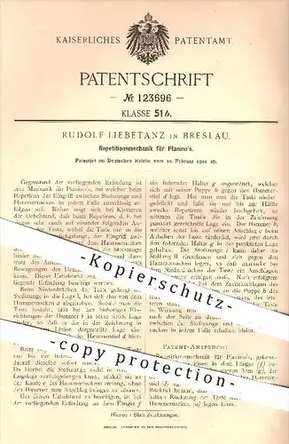 original Patent - Rudolf Liebetanz , Breslau , 1901 , Repititionsmechanik für Pianino , Piano , Pianos , Klavier , Musik