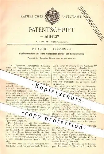 original Patent - Ph. Andres in Golzern , 1895 , Knotenfänger mit Rüttel- u. Saugbewegung , Papier , Papierfabrik , Sieb