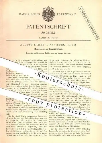 original Patent - August Streb in Freiburg , 1882 , Schachbrett , Schachbretter , Schach , Schachspiel , Sport , Spielen