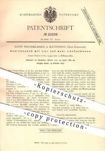 original Patent - Louis Wechselmann in Kattowitz , Oberschlesien , 1882 , Schlittschuh mit mehreren Laufschienen , Sport