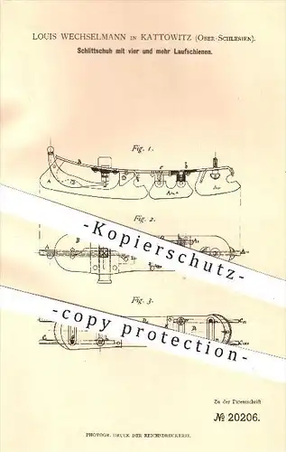 original Patent - Louis Wechselmann in Kattowitz , Oberschlesien , 1882 , Schlittschuh mit mehreren Laufschienen , Sport