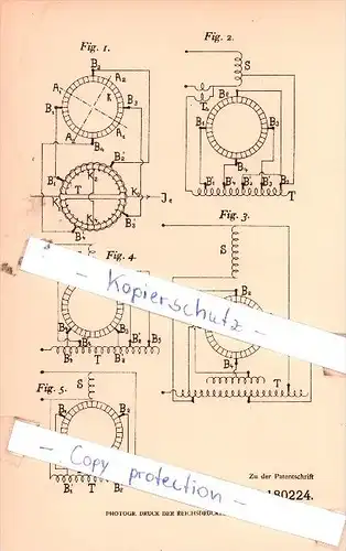 Original Patent  - Ole Sievert Bragstad in Karlsruhe i. B. , 1905 , Kommutatormaschine !!!