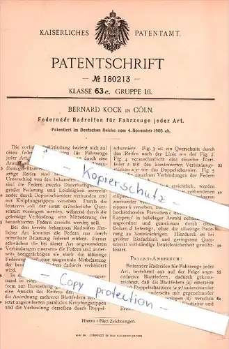 Original Patent  - Bernard Kock in Cöln , 1905 , Radreifen für Fahrzeuge aller Art , Köln !!!