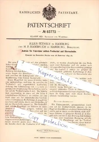 Original Patent  - Julius Pethely und H. F. Hambruch in Hamburg, Borgfelde , 1894 , !!!