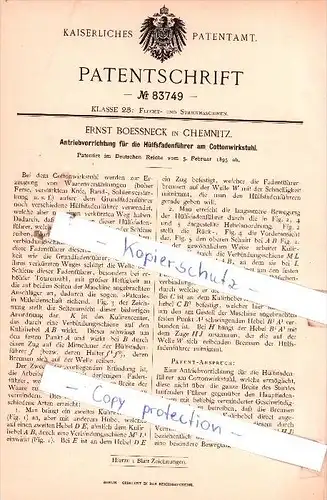 Original Patent  - Ernst Boessneck in Chemnitz , 1895 , Flecht- und Strickmaschinen !!!