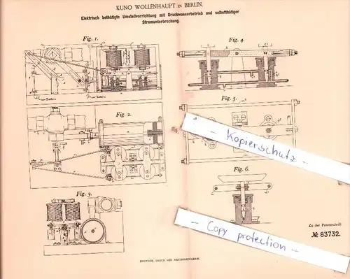 Original Patent  - Kuno Wollenhaupt in Berlin , 1894 , Maschinenelemente !!!