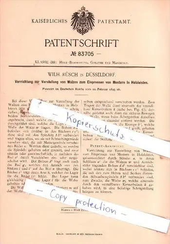 Original Patent  - Wilh. Rüsch in Düsseldorf , 1895 , Walzen zum Einpressen von Mustern !!!