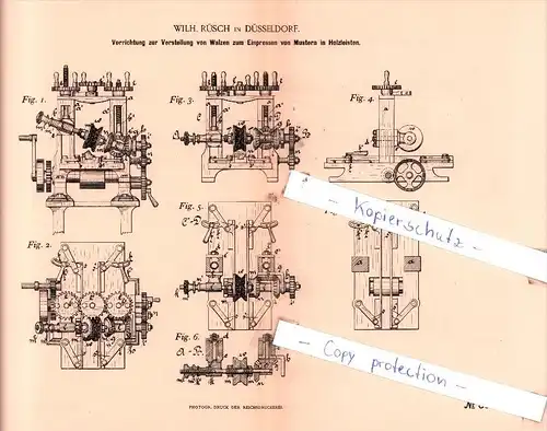 Original Patent  - Wilh. Rüsch in Düsseldorf , 1895 , Walzen zum Einpressen von Mustern !!!