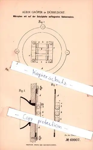 Original Patent  - Albin Gröper in Düsseldorf , 1892 , Elektrische Apparate !!!