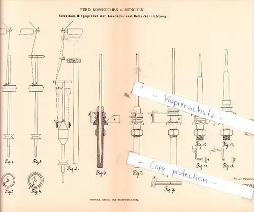 Original Patent  - Ferd. Rosskothen in München , 1883 , Spinnerei !!!