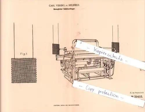 Original Patent  - Carl Viering in Bielefeld , 1886 , Beweglicher Schützenfänger !!!
