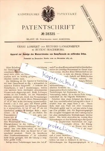 Original Patent  - E. Lompert und R. Langensiepen in Buckau-Magdeburg , 1883 , !!!
