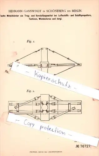 Original Patent  - Hermann Ganswindt in Schöneberg bei Berlin , 1891 , Propeller für Luftschiff und Schiff !!!