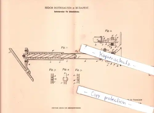 Original Patent  - Isidor Rothhauser in Budapest , 1900 , Selbstkreider für Billardstöcke , Billard !!!