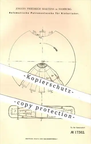 original Patent - J. F. Martens , Hamburg , 1881 , Patronentasche für Hinterlader , Patronen , Magazin , Gewehr , Waffen