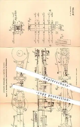 original Patent - Richard Schilling in Grüna , 1886 , Herstellung von Handschuhzwickel auf Wirkmaschinen , Stricken !!!