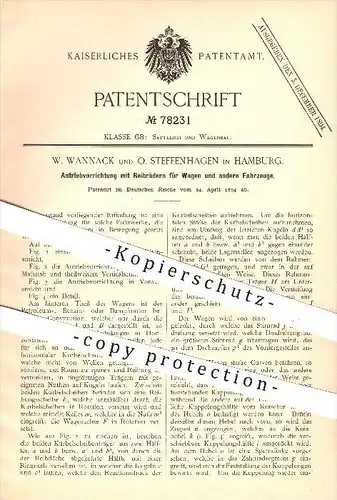 original Patent - W. Wannack , O. Steffenhagen , Hamburg , 1894, Antrieb mit Reibrädern für Fahrzeuge , Wagenbau , Räder