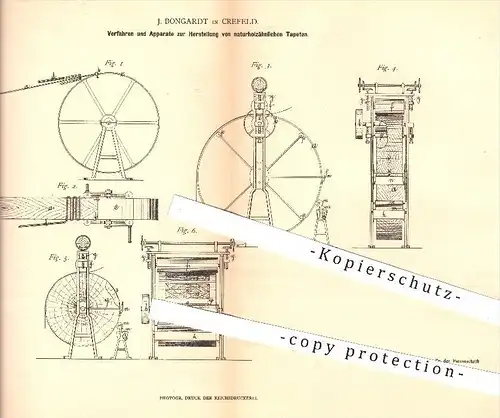 original Patent - J. Bongardt in Krefeld , 1881 , Herstellung von naturholzähnlichen Tapeten , Tapete , Papier !!