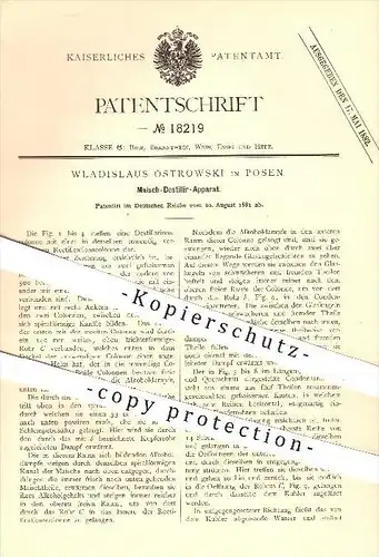 original Patent - Wladislaus Ostrowski in Posen , 1881 , Maisch - Destillier - Apparat , Maische , Destillation , Bier !