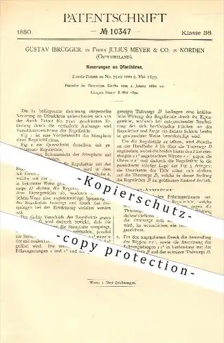 original Patent - Gustav Ibrügger , Julius Meyer & Co. in Norden , 1880 , Ofentür , Ofen , Öfen , Ofenbauer , Heizung !