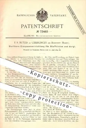 original Patent - E. R. Butler , Überlingen / Bodensee , 1893 , Einspannvorrichtung für Staffelei , Malerei , Maler !!