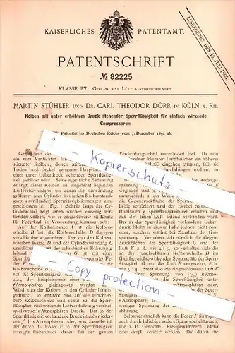 Original Patent  - Martin Stühler und Dr. Carl Theodor Dörr in Köln a. Rh. , 1894 , !!!