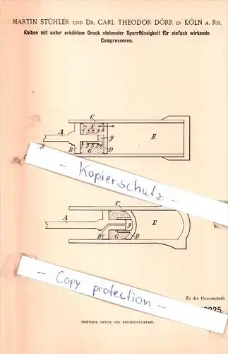 Original Patent  - Martin Stühler und Dr. Carl Theodor Dörr in Köln a. Rh. , 1894 , !!!