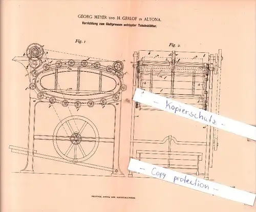 Original Patent  - Georg Meyer und H. Gerlof in Altona b. Hamburg , 1894 , Tabakblätter , Tabak !!!