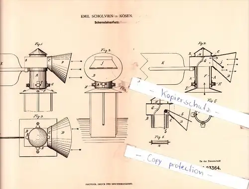 Original Patent  - Emil Scholvien in Kösen b. Naumburg , 1883 , Schornstein - Aufsatz , Schornsteinfeger !!!