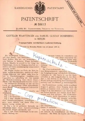 Original Patent  - G. Warttinger und S. G. Rosenberg in Berlin , 1886 ,  Ladevorrichtung !!!