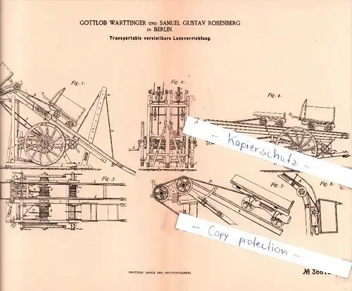 Original Patent  - G. Warttinger und S. G. Rosenberg in Berlin , 1886 ,  Ladevorrichtung !!!